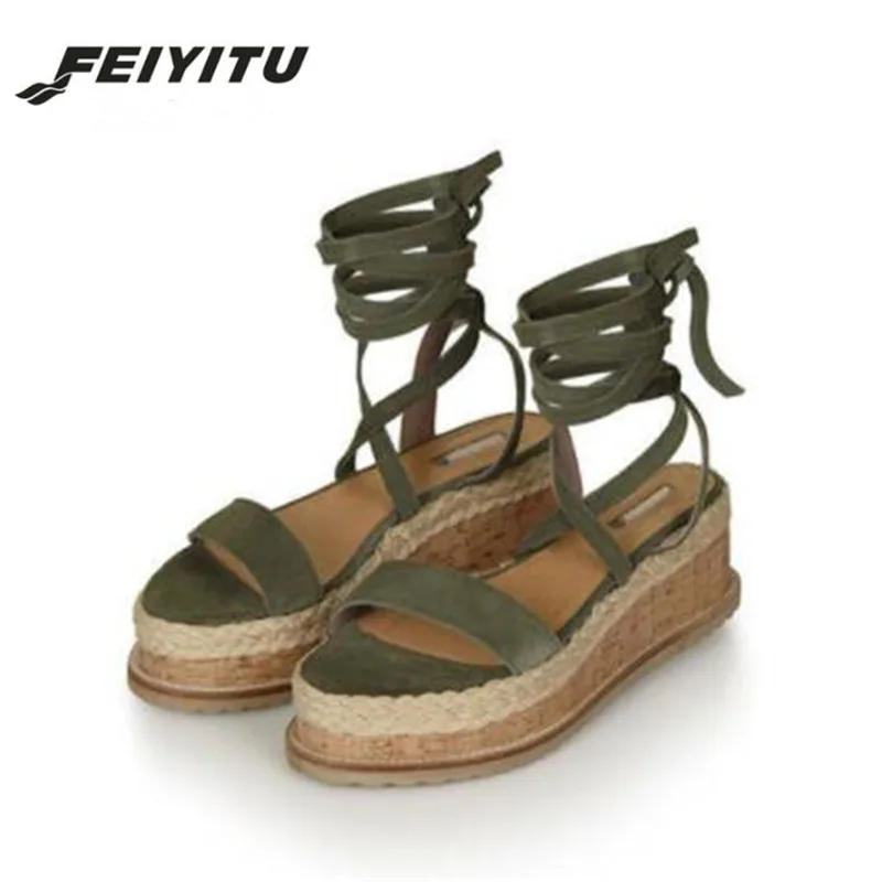 FeiYiTu Летние слипоны на танкетке Женские босоножки Сандалии платформе с открытым