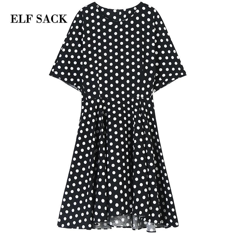 ELFSACK, новинка, женское платье, повседневный стиль, прямой короткий рукав, платье для женщин, длина до колена, круглый ворот, Ins, уличная одежда, женские платья