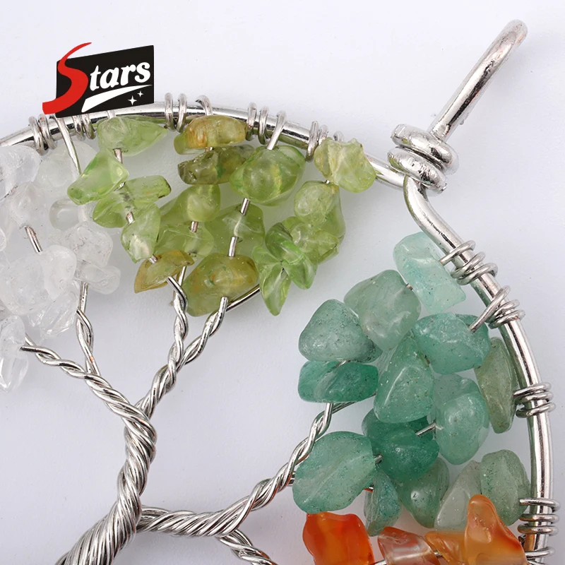 Singreal Mixed Color Stone Natural Tree of Life Pendant for Women Handmade Necklaces Pandent Reiki Costume Jewelry | Украшения и
