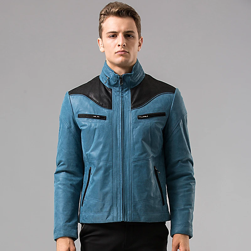 S-6XL, мужская синяя куртка из свиной кожи, куртка из натуральной кожи, зимняя мотоциклетная куртка, Мужское пальто, байкерские пальто