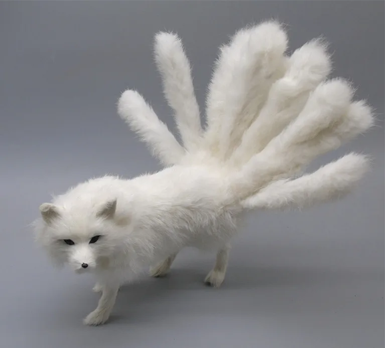 Реальная игрушка большой 35x14 см стоячий Лисий с девятью хвостами модель из полиэтилена и меха лиса Модель Декор реквизит, модель подарок d0184