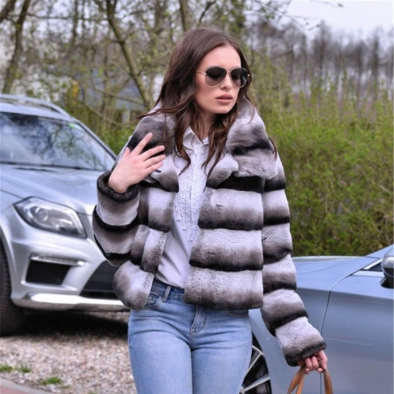 Winter Fashion Short Fur Coats Natural Women Real Chinchilla Color Rex Rabbit Fur Jackets 2022 New Trendy Luxury Fur Overcoats