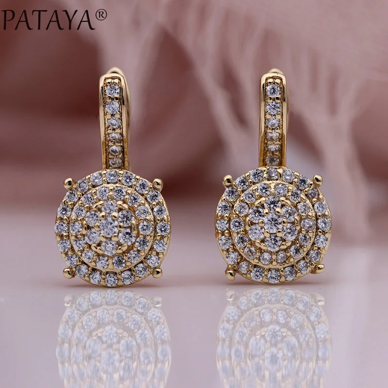 PATAYA, новинка, микро-воск, инкрустация, роскошные Висячие серьги, 585, розовое золото, натуральный циркон, модное ювелирное изделие, женские круглые свадебные серьги