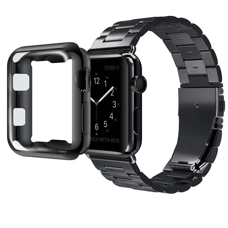 Для Apple Watch Band Series 4 40 мм 44 браслет из нержавеющей стали ремешок с ТПУ мягкий чехол