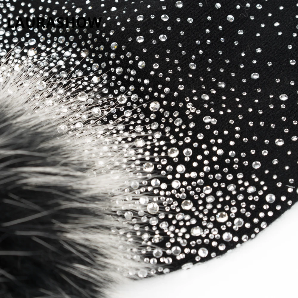 Женские вязаные шерстяные шапки с помпонами из натурального меха норки зимние