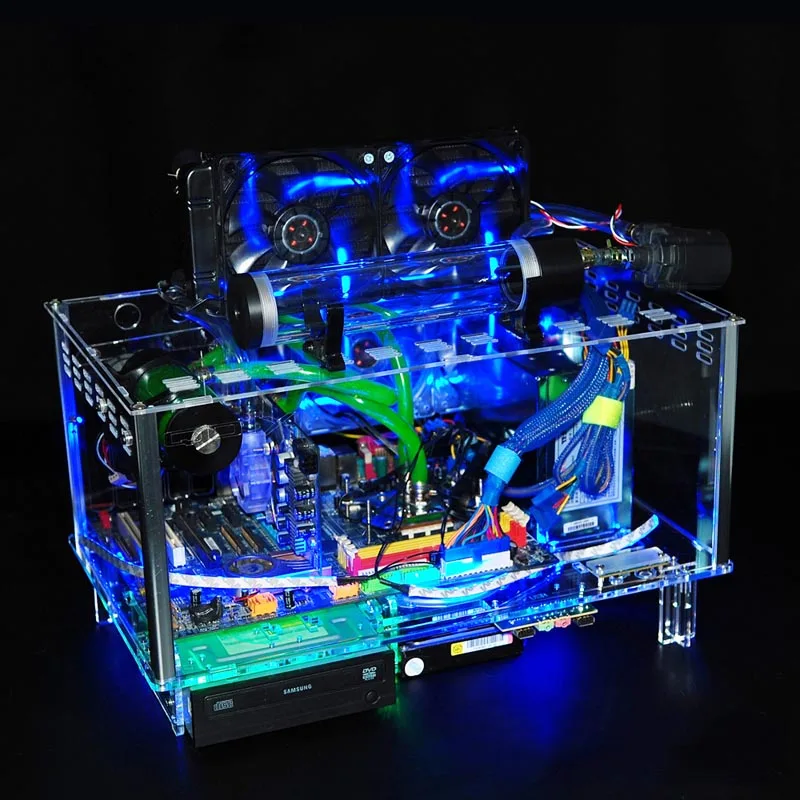 QDIY PC D779X красочные горизонтальные ATX акриловый прозрачный Настольный ПК водяного