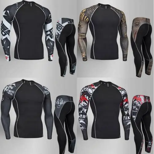 

3D teen wolf MMA Clothing 2018 19 winter rash guard men compression clothing crossfit thermal underwear Men's fitness set S-4XL