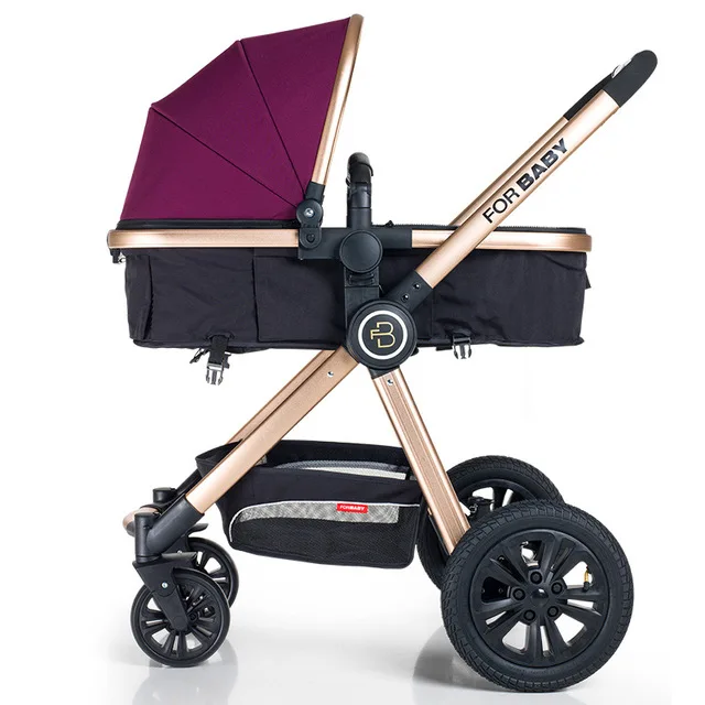 Purple 2 in 1 Роскошная детская коляска 3 в 1 с автокреслом с высоким пейзажем, коляска для новорожденных, дорожная система, черная тележка, прогулочная складная Коляска - Цвет: Purple 2 in 1