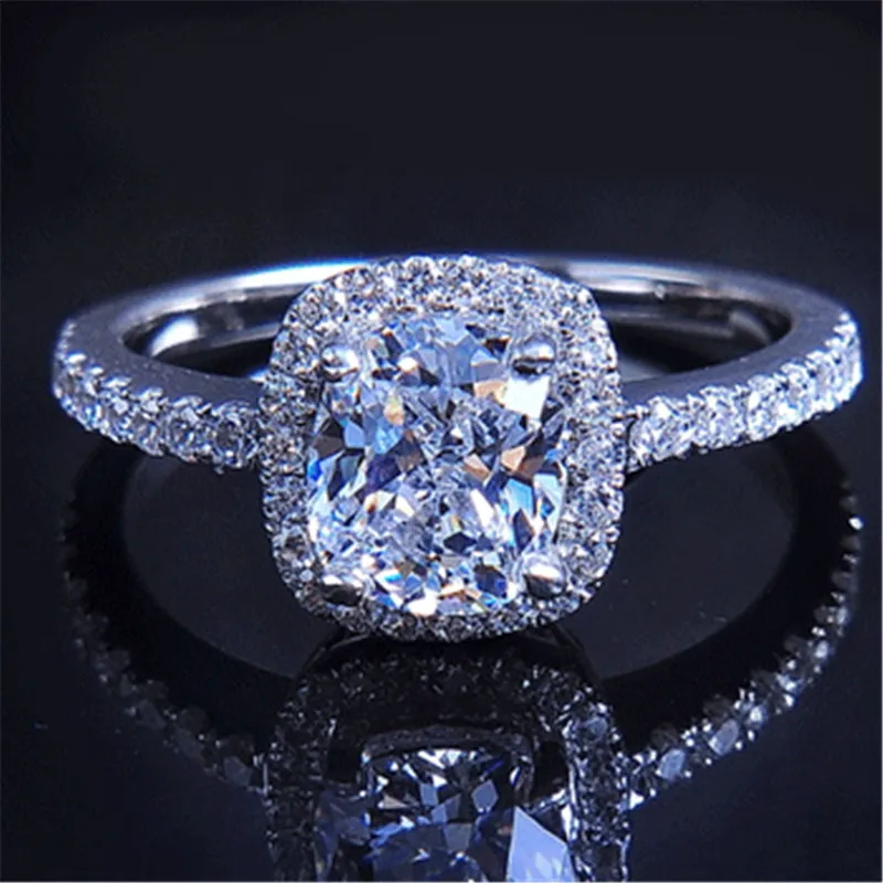 Роскошное кольцо 925 серебро подушки с 3ct AAAAA Сона Циркон cz Обручальные кольца для