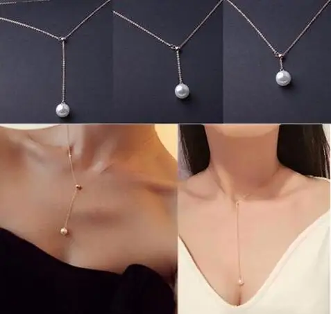 Корейская версия тренда моды перламутровый свитер цепи длинное Простое