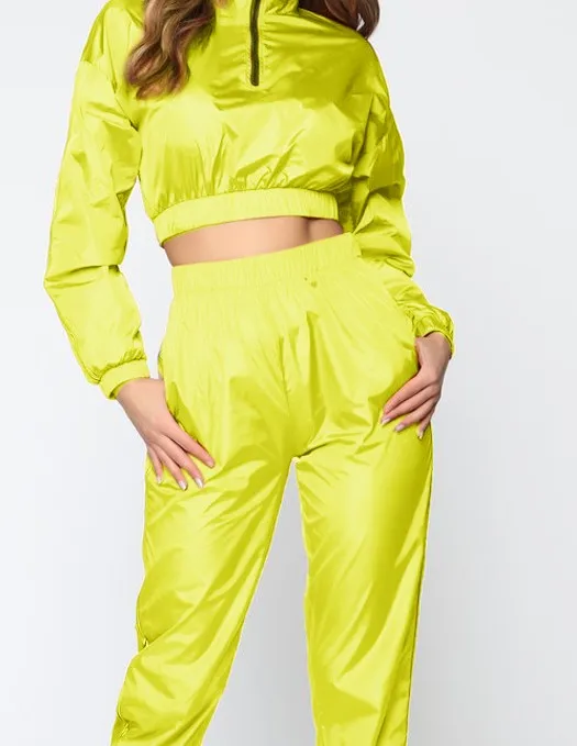 yellow Sfit Женский комплект из 2 предметов, укороченная куртка и спортивные костюмы для бега, повседневный свитшот и спортивные штаны для бега, спортивный костюм на молнии, комплекты - Цвет: yellow