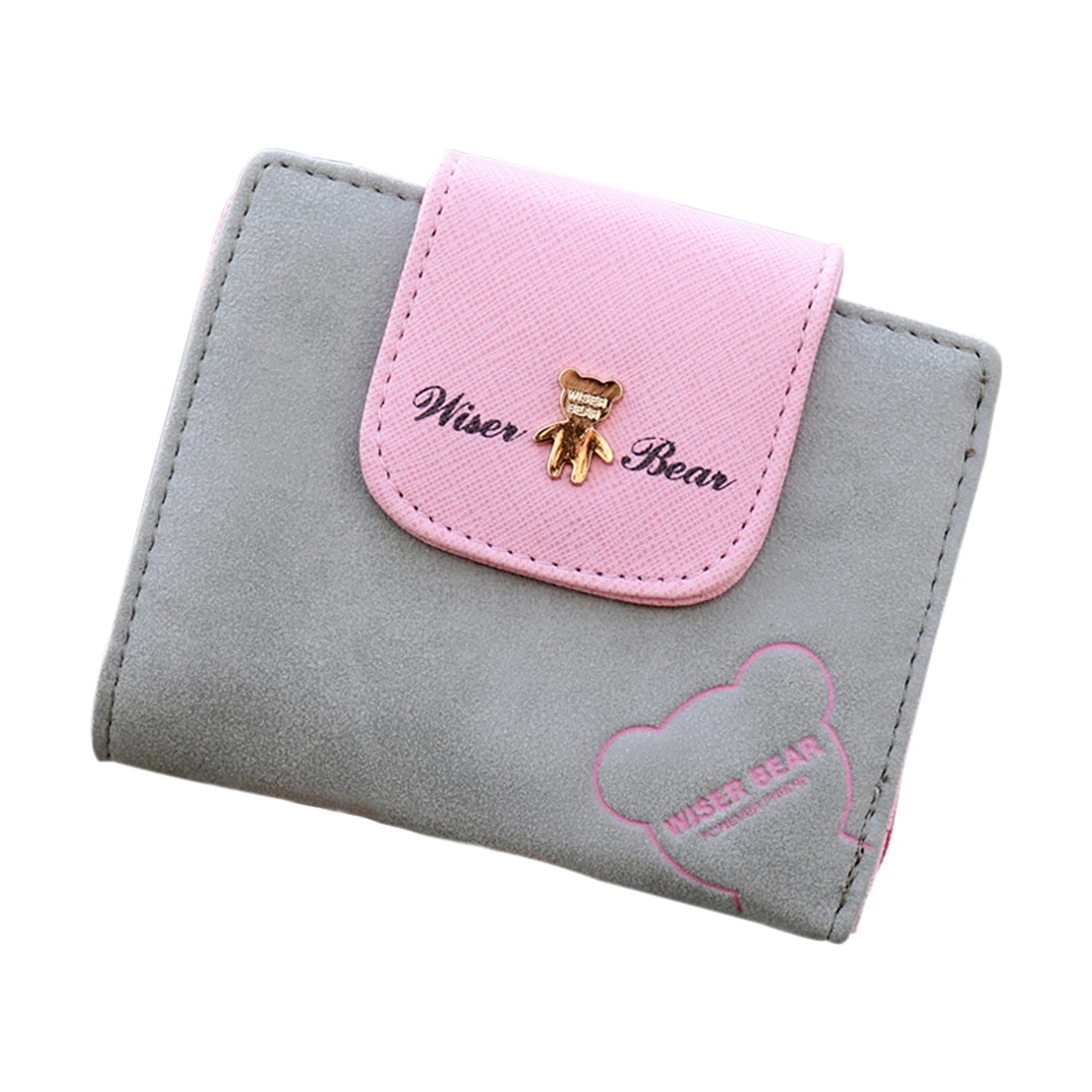 Модный женский кошелек с милым медведем кожаный небольшой застежкой отделением