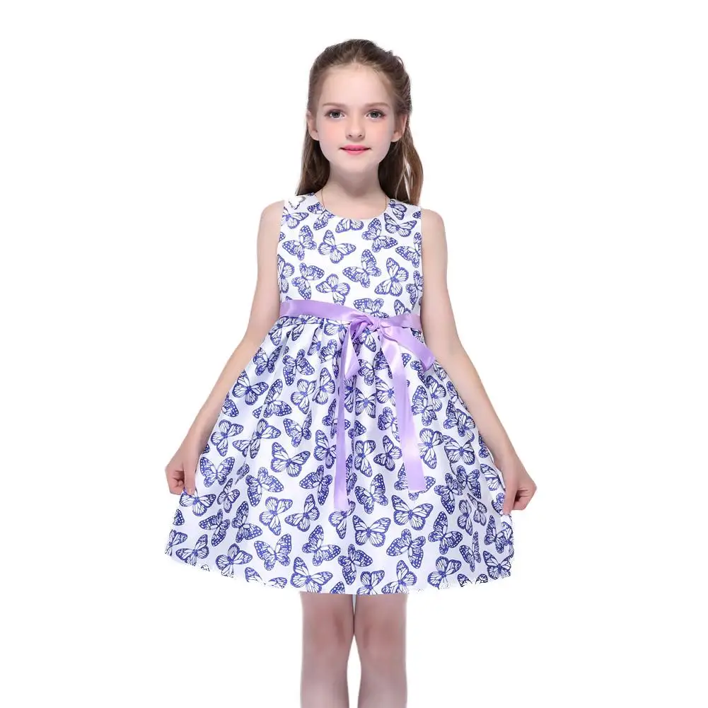 Kseniya Kids/платья с принтом для больших и маленьких девочек; сезон осень-зима; двухслойное платье принцессы с бабочкой для девочек с лентами; Возраст 2-10 лет - Цвет: Blue