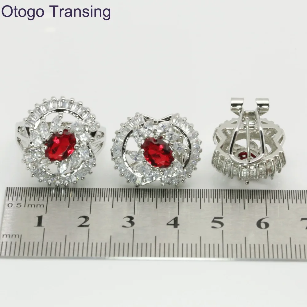 Otogo Новый Желтый Цвет Красный Циркон Свадебные с ожерелья/серьги/Кольцо