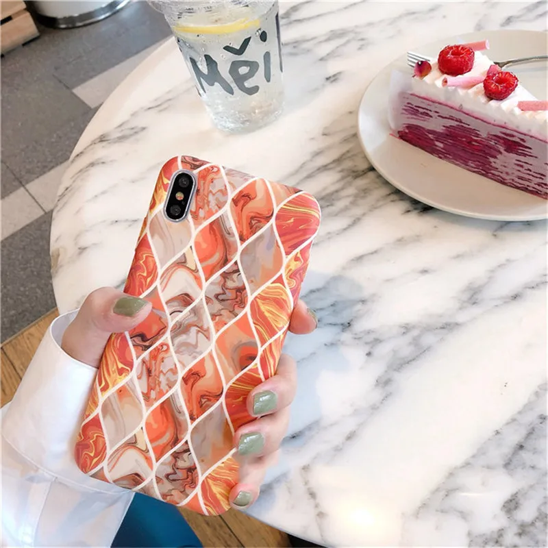 Алмазный кораллово-красный мраморный чехол для телефона iphone XS MAX XR X 6 6s 7 8 plus