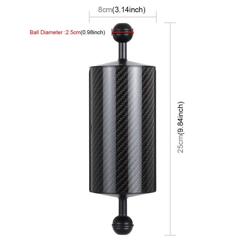 9.84 inch 600g Плавающий шар PULUZ 10,8 дюйма 27,5 см длина 80 мм Диаметр двойные шарики углеродное волокно плавающая рука, диаметр шара: 2,5 см - Цвет: 9.84 inch 600g