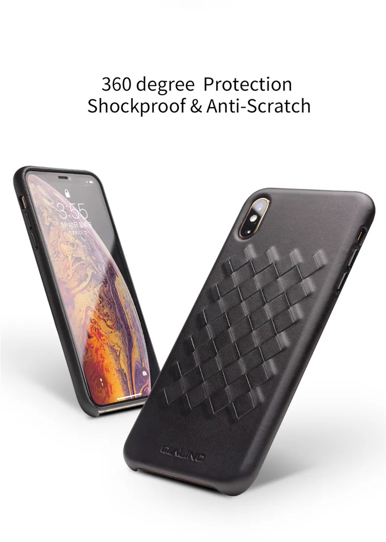 QIALINO Роскошный чехол из натуральной кожи для iPhone X/XS ручная вязка ультра тонкая задняя крышка для iPhone XR/XS Max 5,8/6,1/6,5 Дюймов