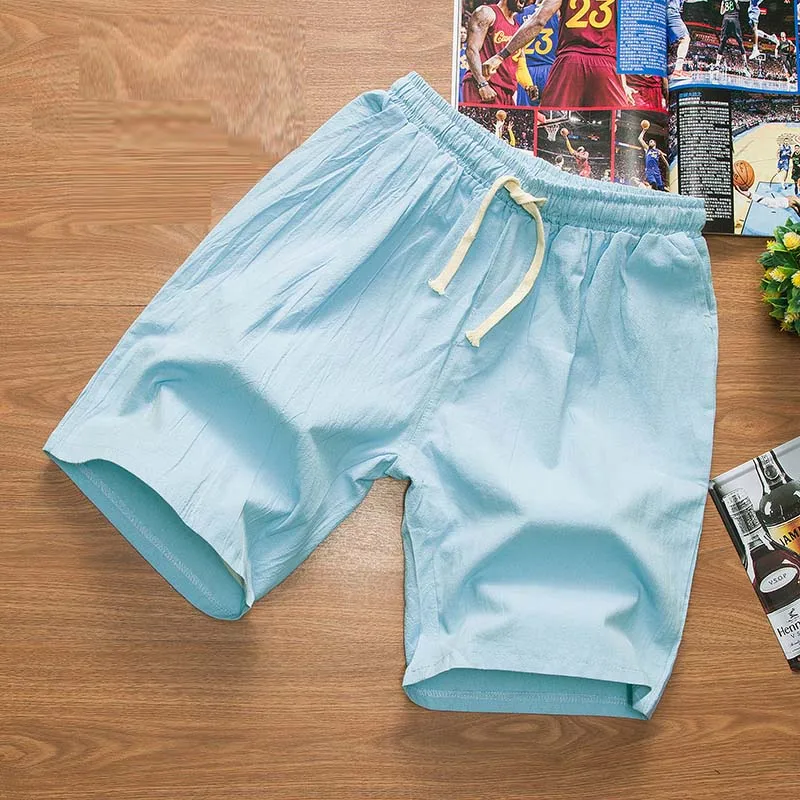 light blue Летние мужские шорты, модные мужские шорты, повседневные хлопковые пляжные шорты-бермуды, мужские пляжные шорты размера плюс M-4XL - Цвет: light blue