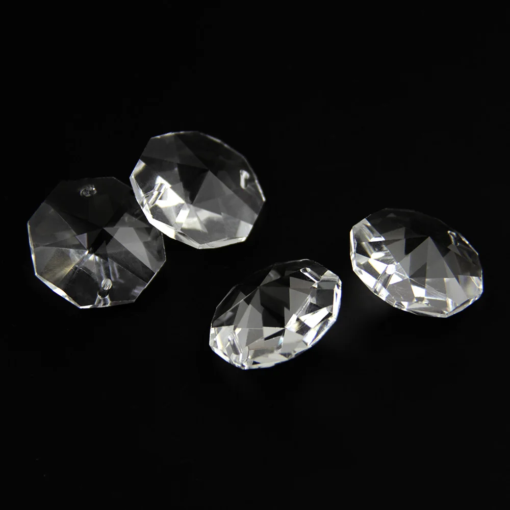

32mm 250PCS/Lot Crystal Octagon Clear Beads In 2 Holes K9 Glass For Wedding/Home Strands & Chandelier Bead Parts, Glass Beads