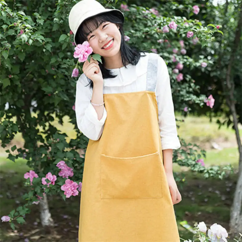 Фартук из хлопка и льна японское абстрактное платье на подтяжках с карманами