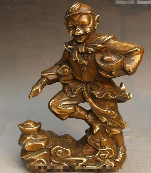 ZSR 1222 + 9 &quotКитайская буддийская из бронзы богатство обезьяна Sun Wukong King Hold Yuanbao