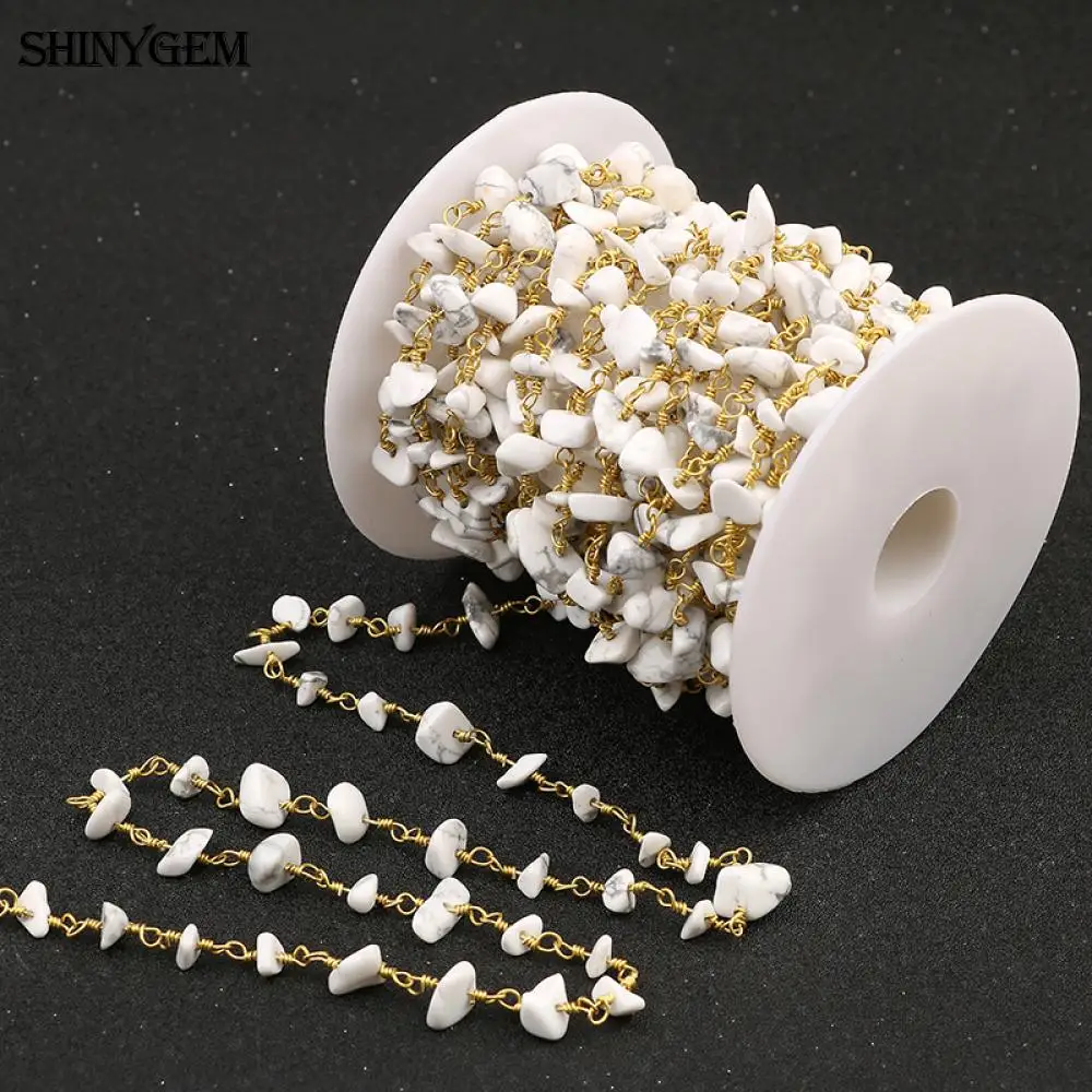 ShinyGem натуральный бирюзовый браслет из бисера 24 К золотой позолоченный браслет в виде четок цепи натуральный камень цепочка из бисера для изготовления ювелирных изделий 5 м/лот