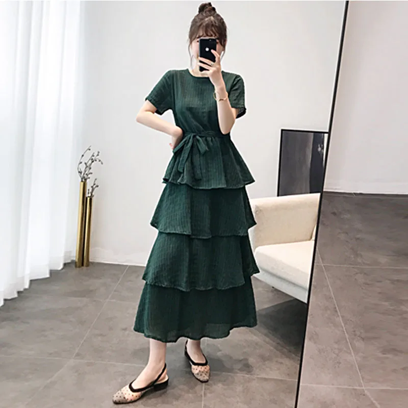 Платье женское с завышенной талией шифоновое приталенное коротким рукавом