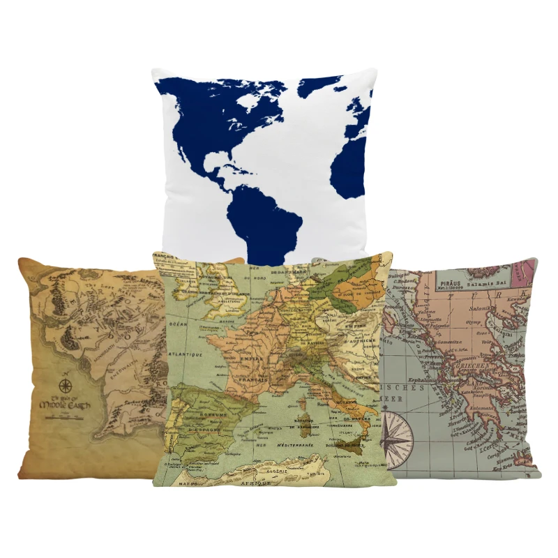 

World Map Vintage Cushion Cover Nautical Compass Pillowcases Red Chakra Farmhouse Home Decorative Pillowslip 45*45cm Velvet