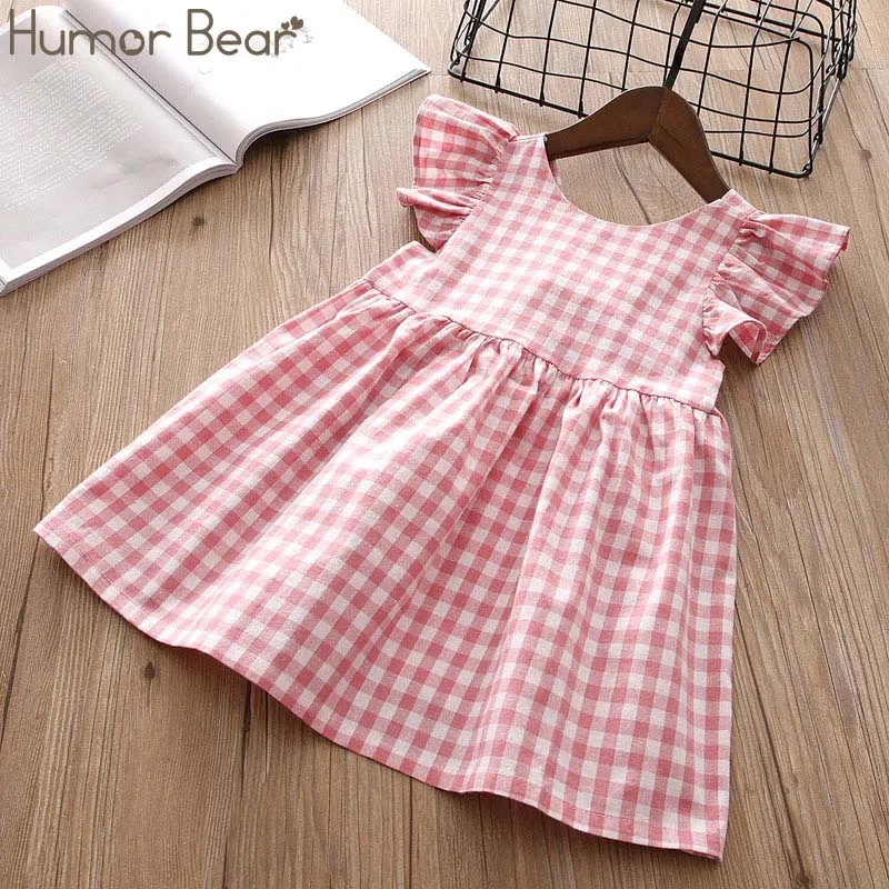 pink Humor bear/платья для маленьких девочек Новинка года; летняя одежда принцессы в клетку с милым бантом и открытой спиной для малышей милые платья для малышей Детская одежда - Цвет: pink