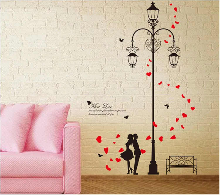 [Fundecor] diy домашний декор любовь под уличной лампой пара настенные декоративные наклейки Фреска ПВХ Декор для спальни