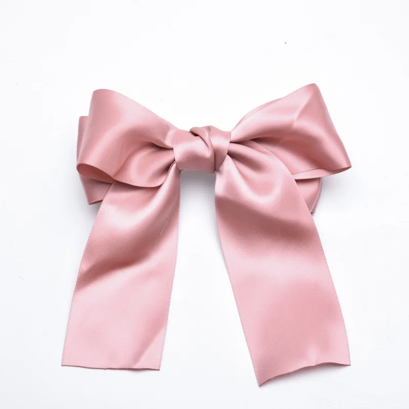 Pink Женский бант из ленты, заколка для волос, Летний милый головной убор, Шпилька-бант, заколки для волос, однотонные розовые гладкие аксессуары для волос для девочек - Цвет: Pink