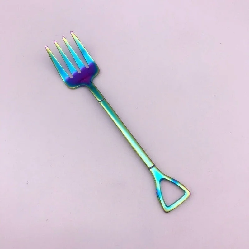 fork-Multicolor 1 шт. креативная десертная ложка из нержавеющей стали ложка для размешивания кофе Лопата Вилка для фруктов - Цвет: fork-Multicolor