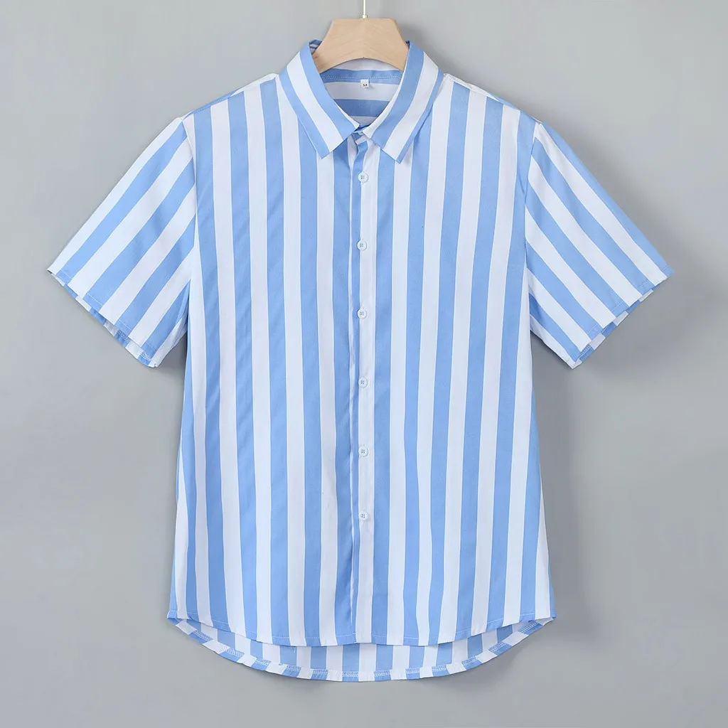 Мужская пляжная рубашка Camisa Повседневная в Вертикальную Полоску с короткими