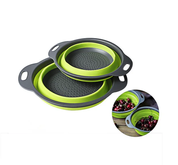 1 Piece Green Basket Выдвижной круглый фильтр для воды корзина для мытья корзина для фруктов и овощей корзина для слива Портативный внешний путешествия Кемпинг барбекю инструмент для приготовления пищи - Цвет: 1 Piece Green Basket
