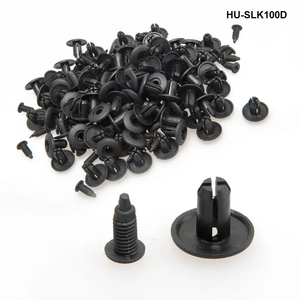 

100pcs/LOT 8mm Car Auto Plastic Rivets 8mm Hole Dia Fastener Fender Bumper Push Pin Clips HU-SLK100D