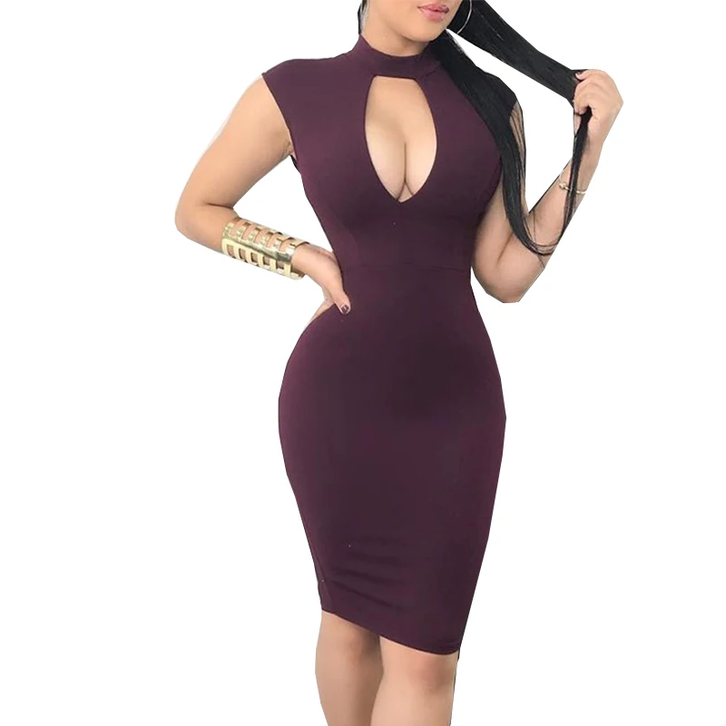 Ciysty Для женщин с высоким воротом платье без рукавов пикантные сращивания спинки
