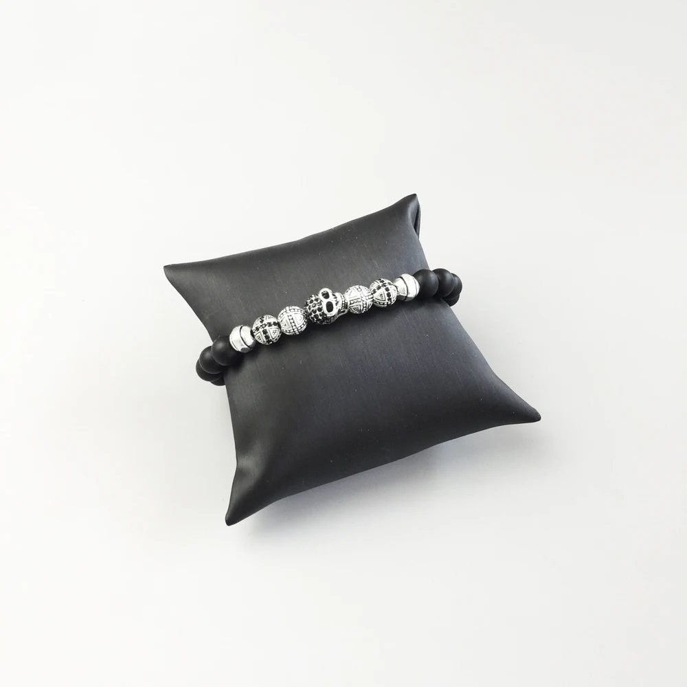 

Strand Bracelets Silver Skull Beads, 2018 New Blackened Silver Fashion Jewelry Punk Gift for Men Boy Women Girls