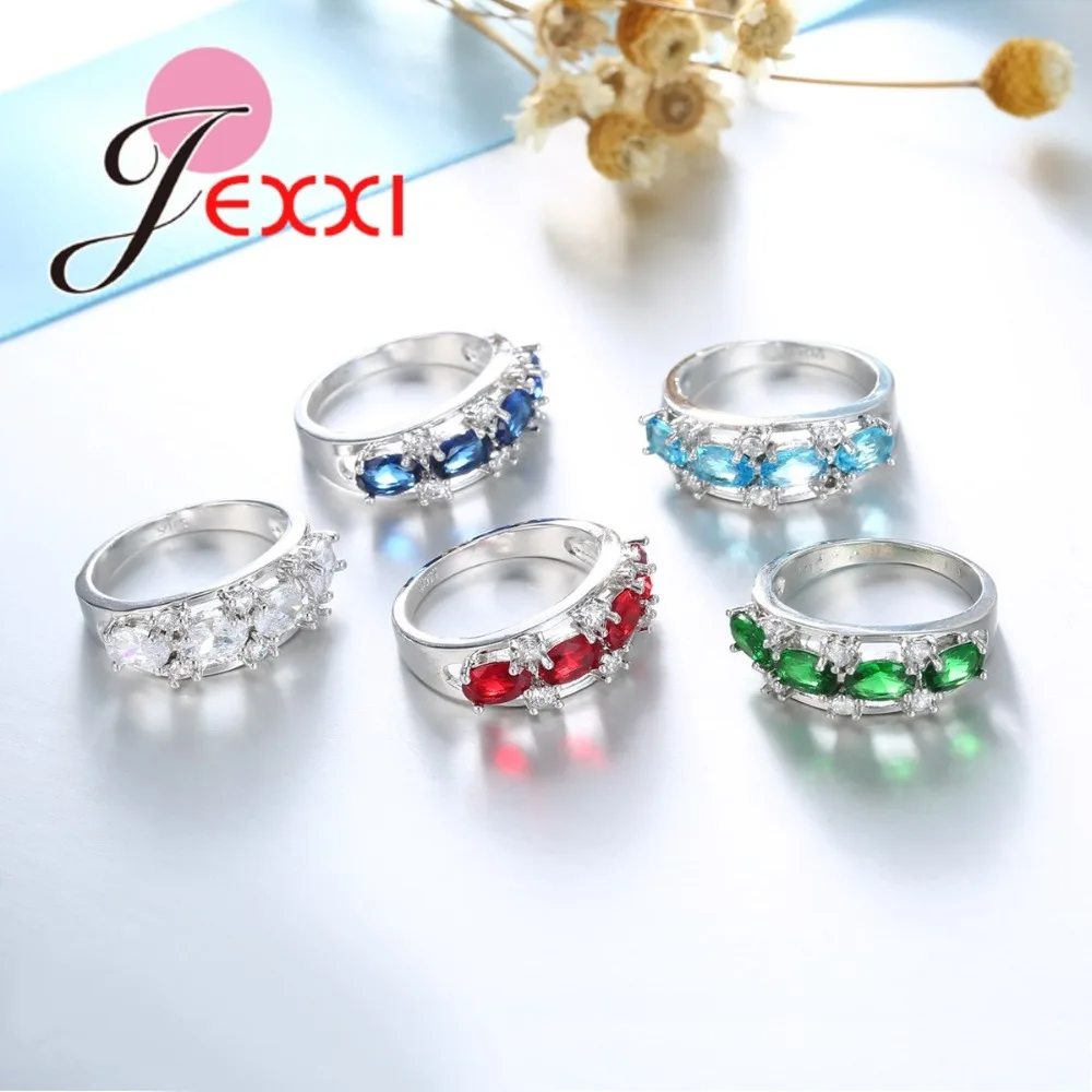

New Fashion 5 Colors Zircon Crystal 925 Sterling Silver Ring for Women Luxury Jewelry Wedding Party Finger Rings Wholesale