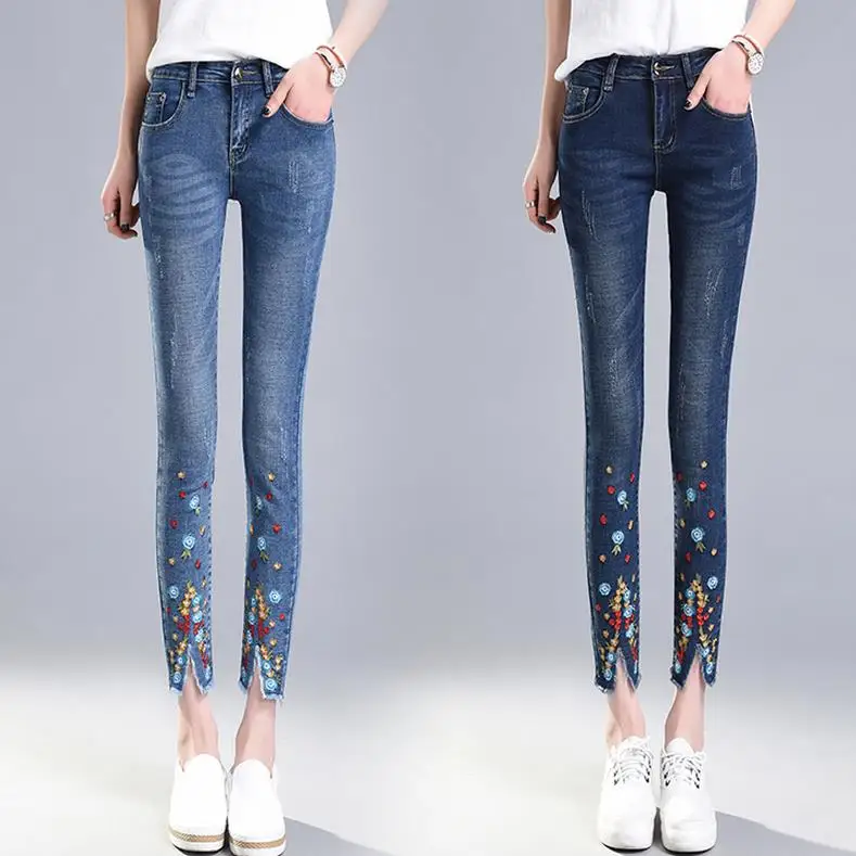 Женские вышитые джинсы карандаш 4Xl джинсовые брюки стрейч|denim pants|pencil jeansjeans 4xl |