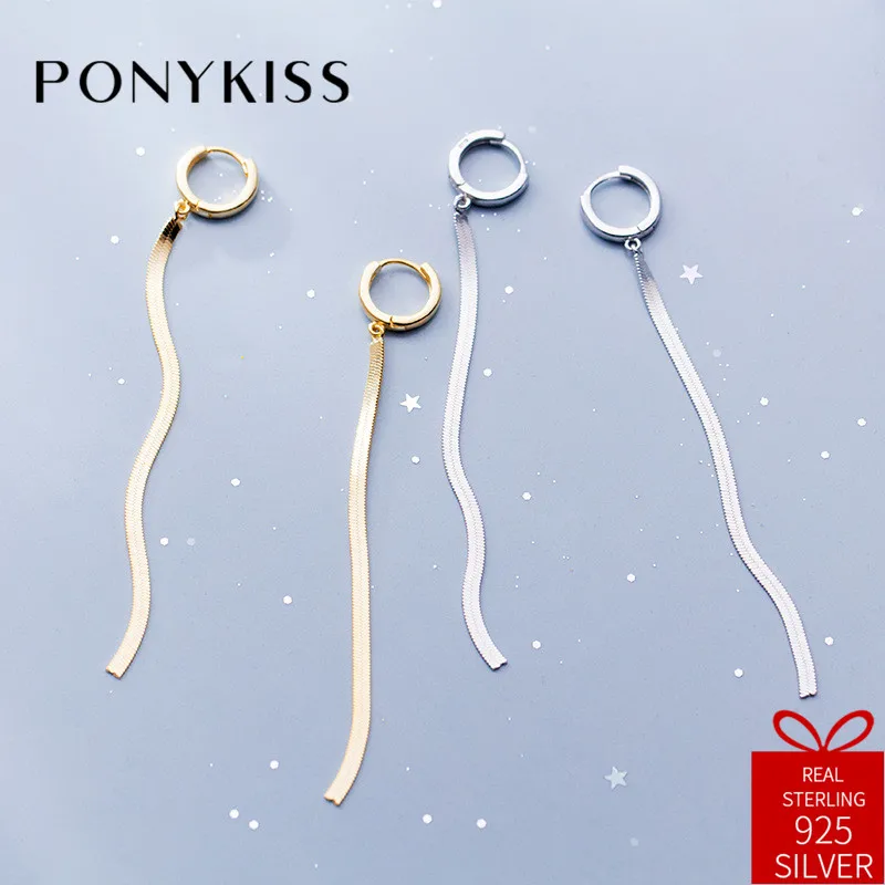 

Женские длинные висячие серьги PONYKISS, модные вечерние серьги-подвески из 100% стерлингового серебра 925 пробы с кисточками, изящный аксессуар