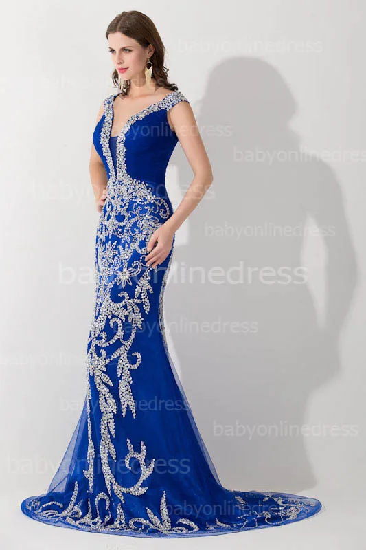 Женское вечернее платье с юбкой годе длинное фатиновое V образным вырезом