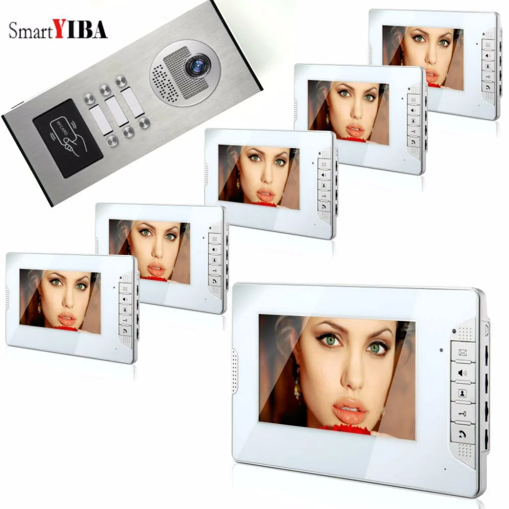 

SmartYIBA 7"RFID 6 Units House Apartment Video Intercom Interphone Kit IR Night Vision Camera Door Phone Doorbell System