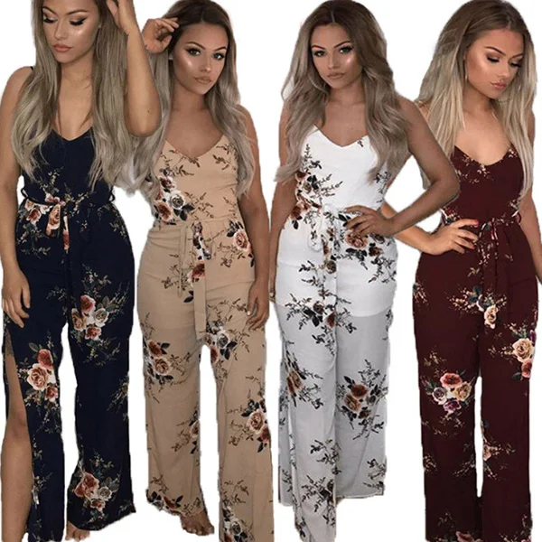 Женский комбинезон без рукавов с открытой спиной и цветочным принтом пикантная
