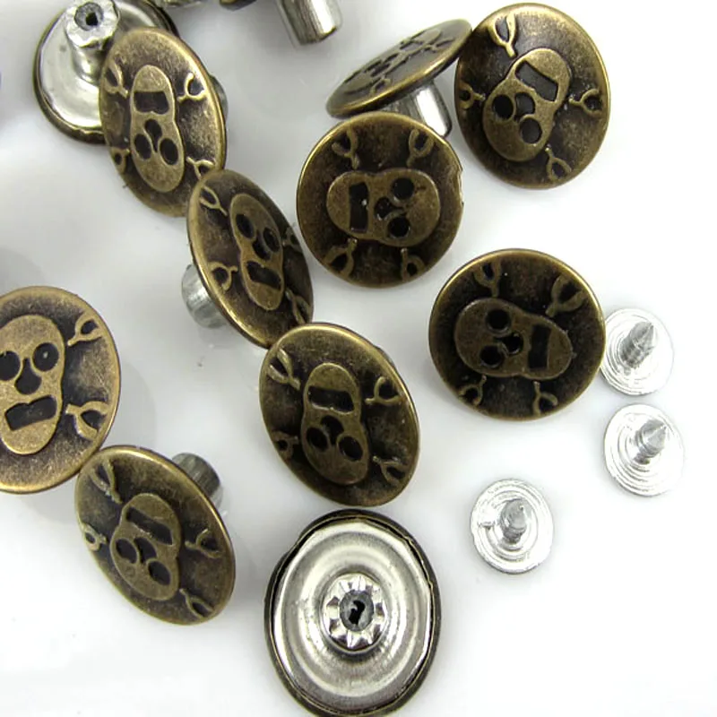 50 наборов под бронзу с рисунком черепа металлические пуговицы хвостовиком