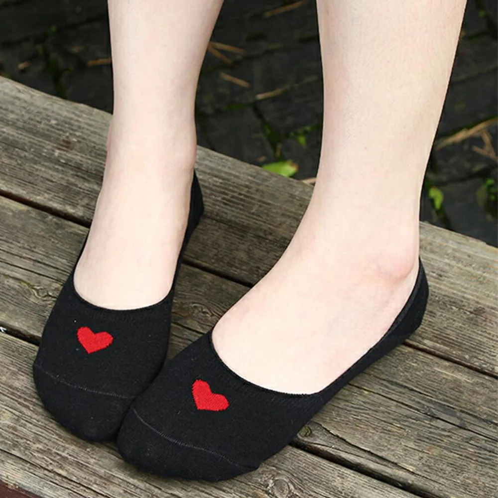 Носки башмачки с красным сердечком незаметные милые простые новые женские носки