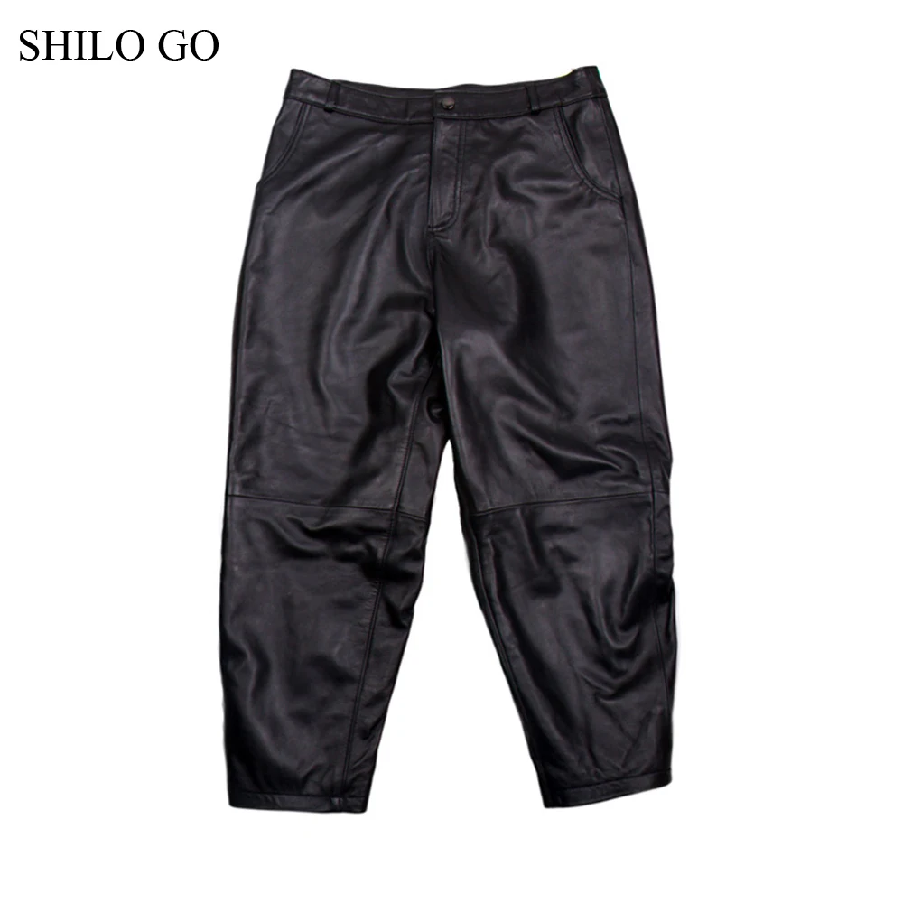 SHILO GO кожаные брюки женские осенние модные овчины штаны из натуральной кожи на пуговицах на молнии черные лаконичные свободные шаровары