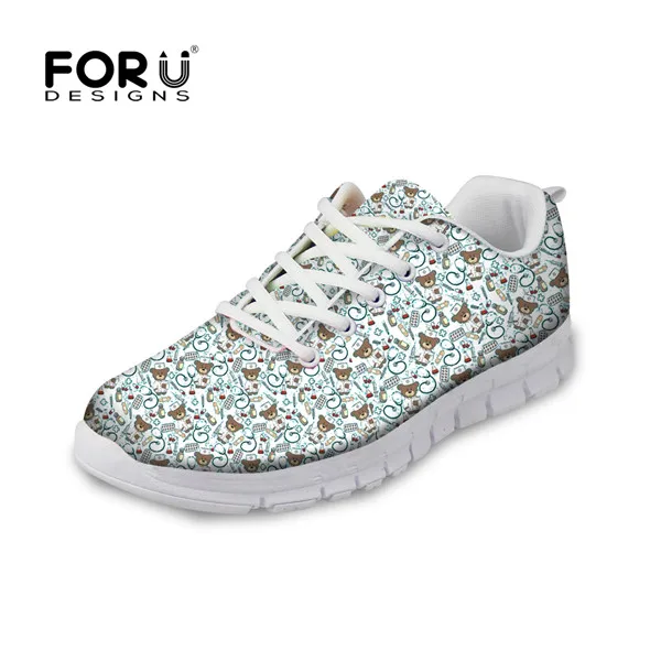 H4668AQ FORUDESIGNS/ женские кроссовки с милым рисунком доктор Медведь; повседневная обувь; дышащая обувь на плоской подошве для медсестры; Легкие Теннисные туфли; feminino - Цвет: H4668AQ