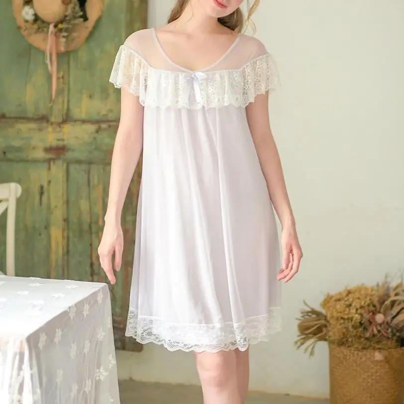 Новинка осени 2019 модная кружевная пэчворк ночная рубашка принцессы с коротким