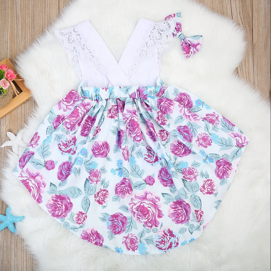 Одежда для новорожденных девочек платье с цветочным рисунком комбинезон +