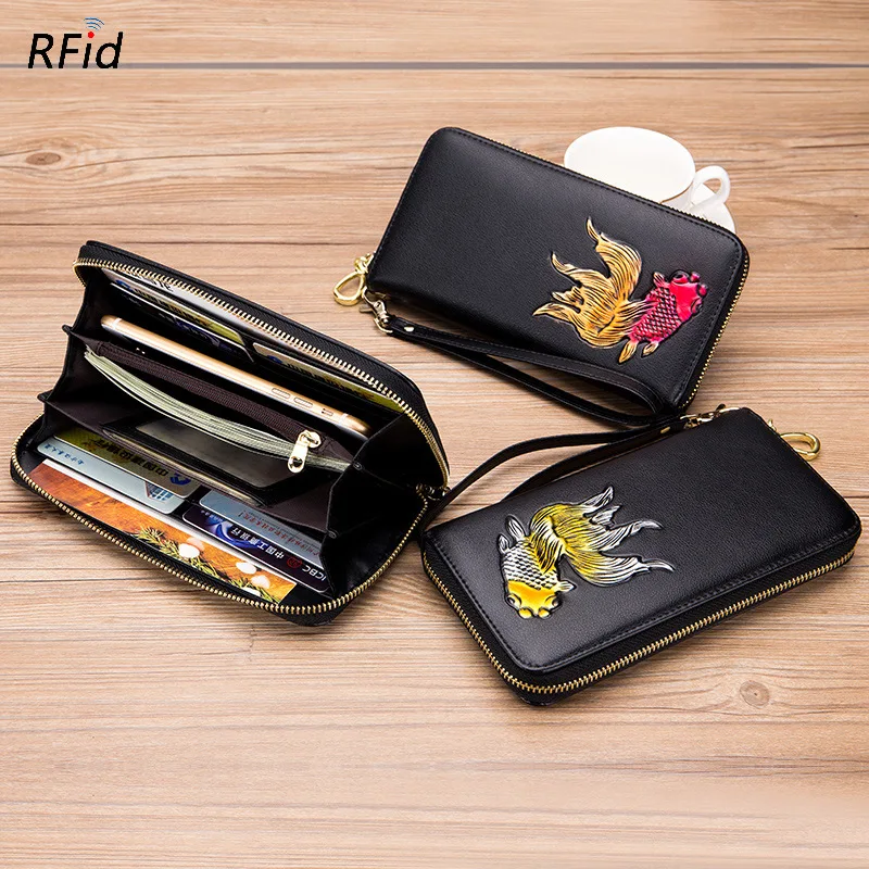 Женский объемный кошелек из натуральной кожи с тиснением модные женские длинные